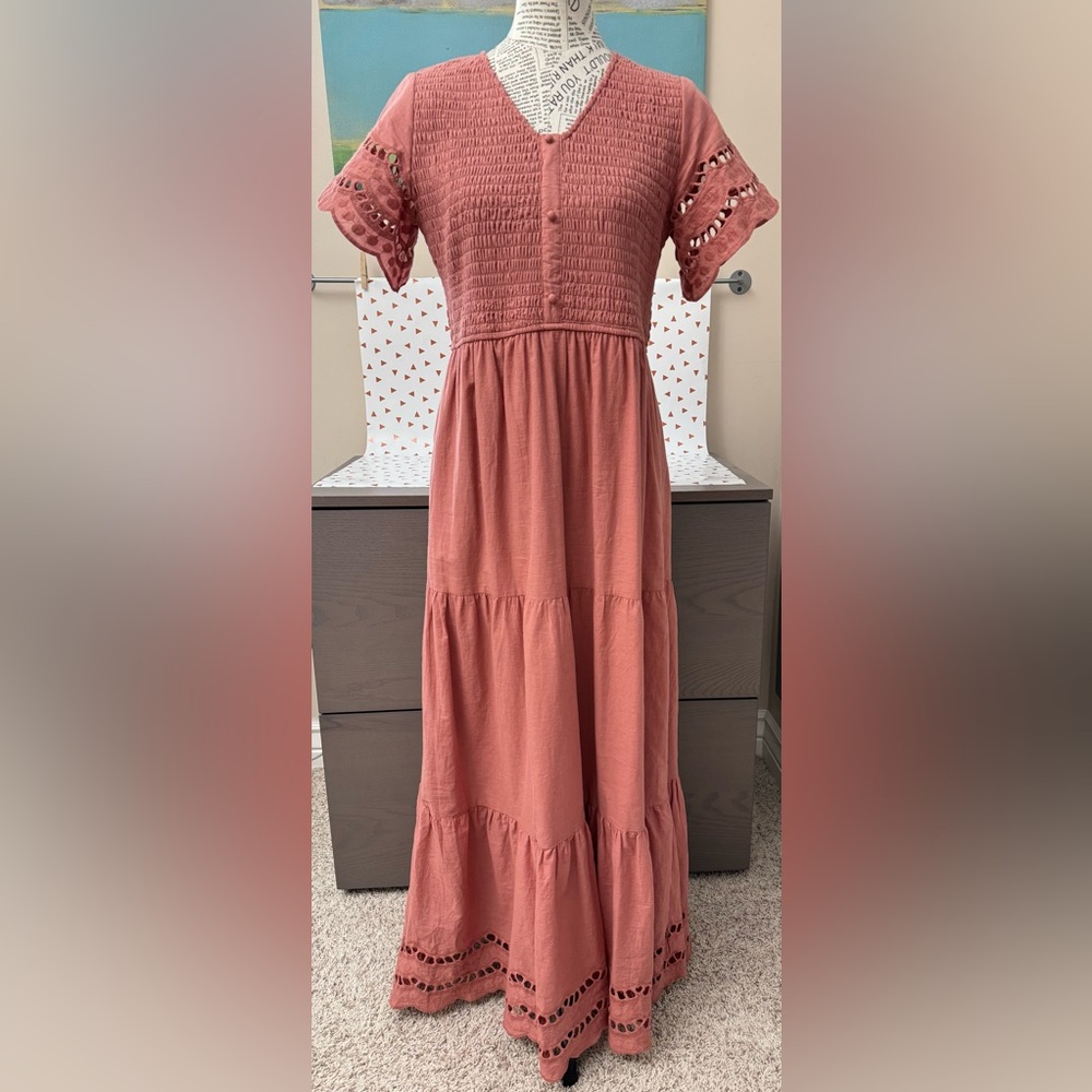 Women’s Maxi Dress in Dusty Rose — Eyelet Sleeve Maxi